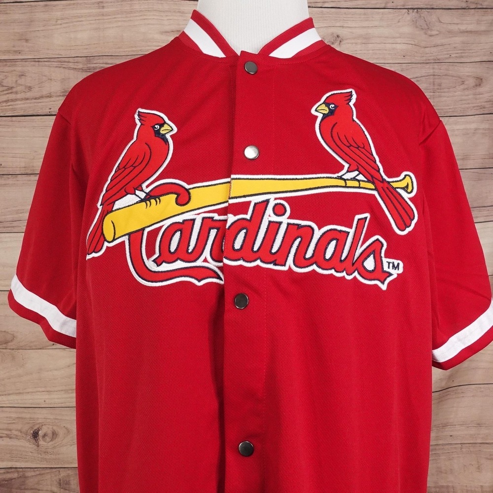 St Louis Cardinals Jersey Mens XL Red Baseball Snap Button Shirt SGA Giveaway